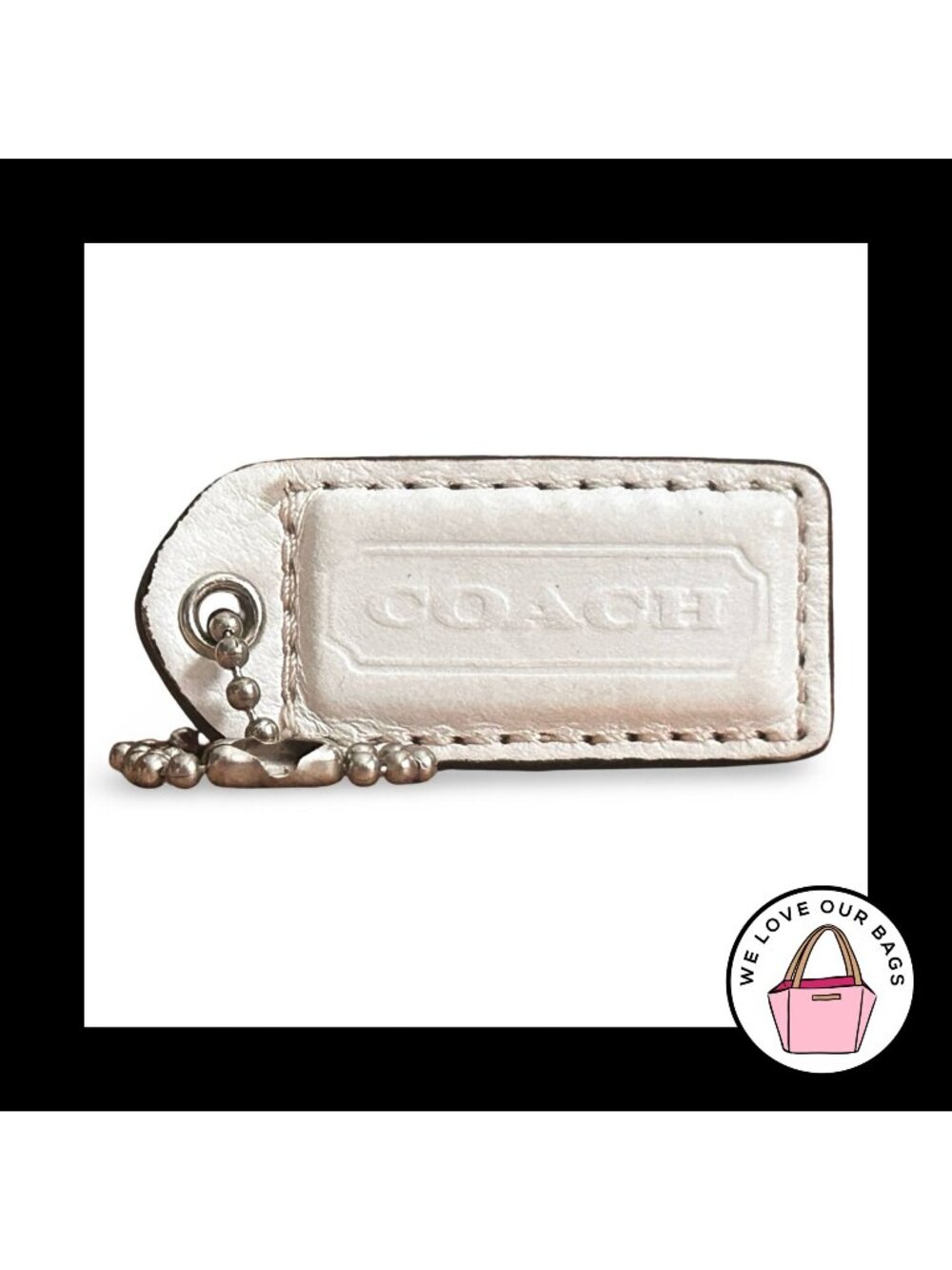 COACH Y2K VINTAGE Hang Tag 2" White and Orange Leather Bag Charm Keychain Fob
